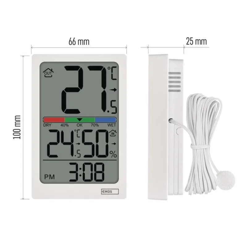 Digitálny teplomer s vlhkomerom, drôtový snímač, budík E0558P – Obrázok 6