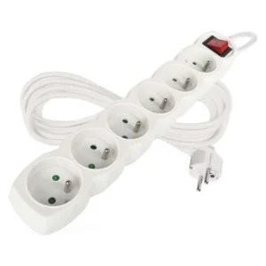 Predlžovací kábel 5 m / 6 zásuviek / s vypínačom / biely / PVC / 1 mm2