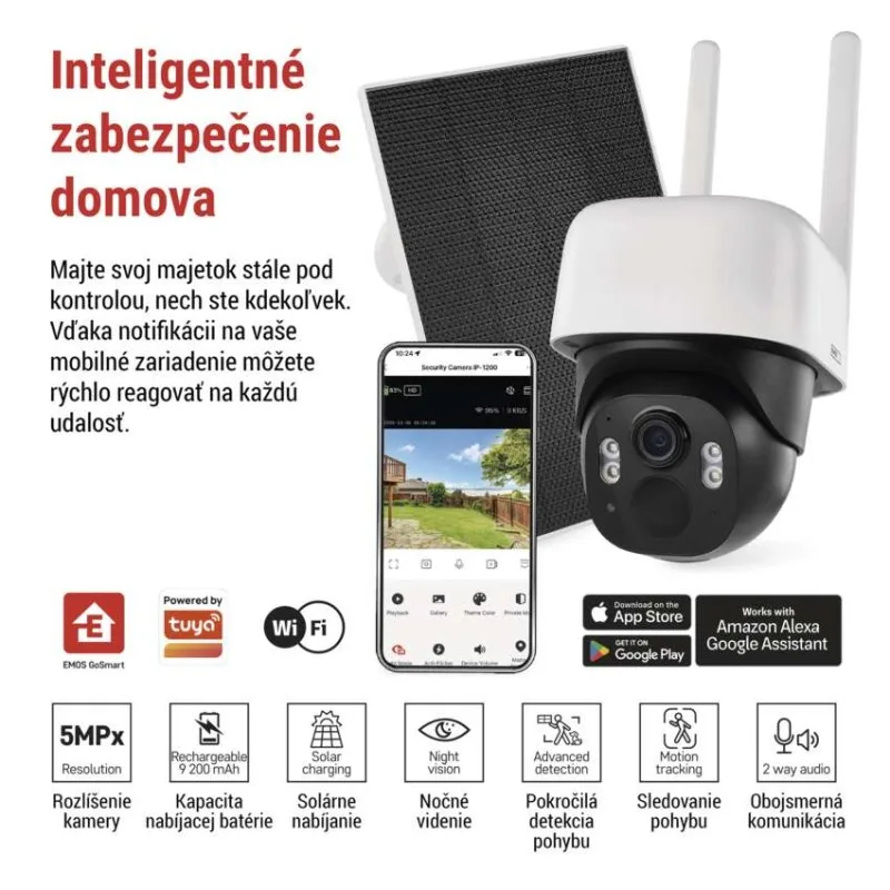 GoSmart Vonkajšia batériová kamera IP-1200 WASP s WiFi a solárnym panelom – Obrázok 2