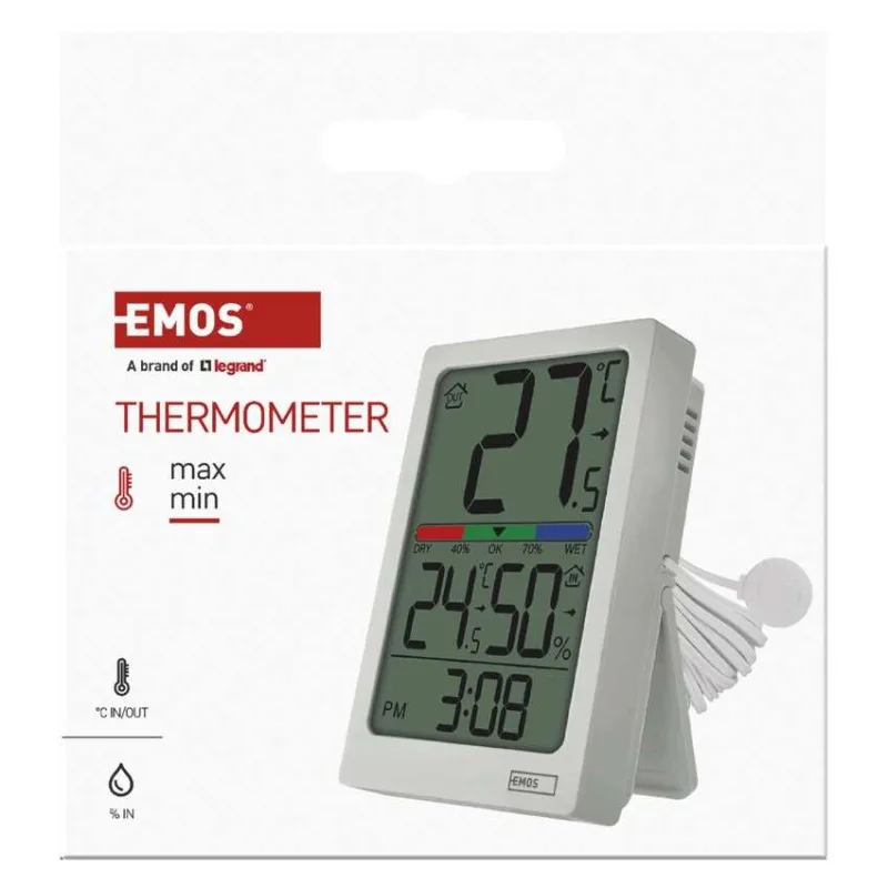 Digitálny teplomer s vlhkomerom, drôtový snímač, budík E0558P – Obrázok 13