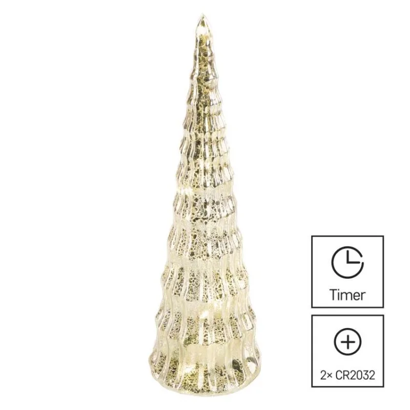 LED vianočný sklenený stromček, 27 cm, 2x CR2032, vnútorný, teplá biela, časovač – Obrázok 8