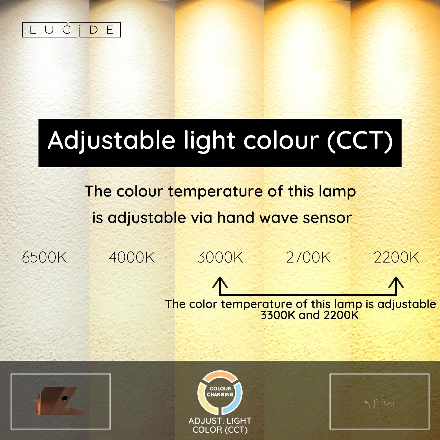 JANDERIN – Nástenné svietidlo – LED s reguláciou jasu – CCT – 1x48 W 2200 K/3300 K – Senzor pohybu rukou – Farba šampanské | Vibes – Obrázok 4