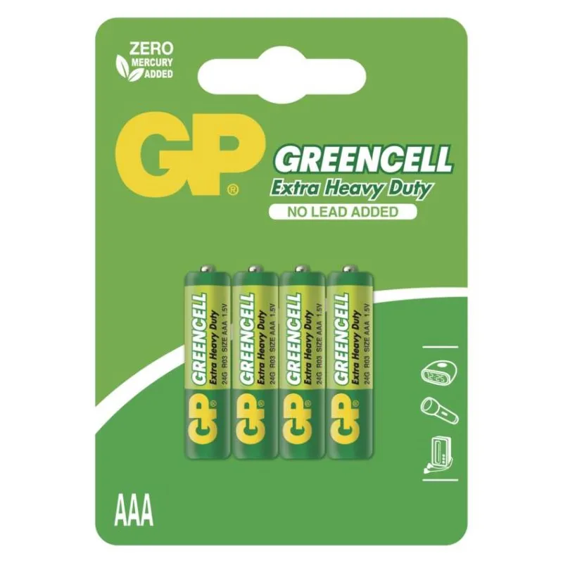 Zinko-chloridová batéria GP Greencell R03 (AAA), 4 ks