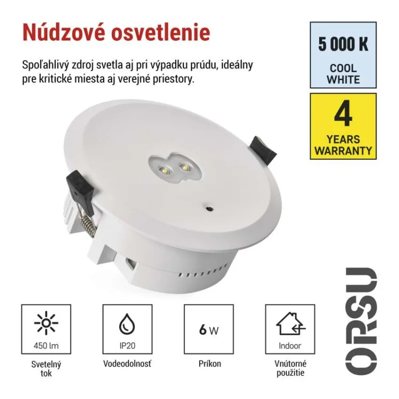 LED Núdzové svietidlo ORSU 6W 450LM 3H – Obrázok 2