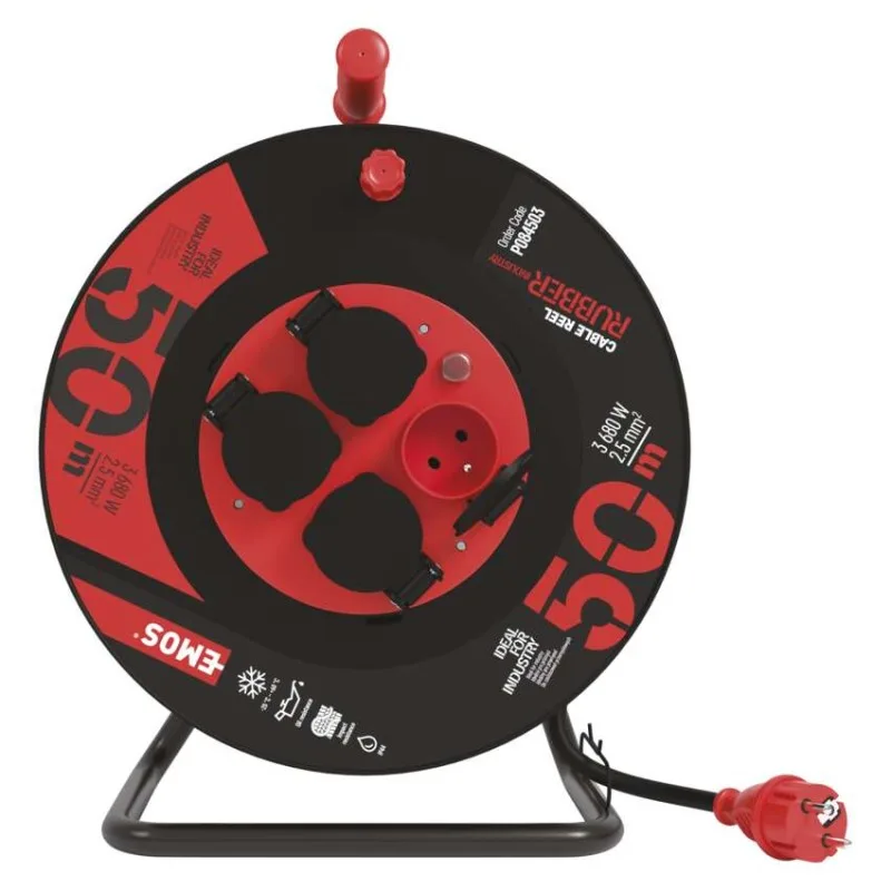 Vonkajší predlžovací kábel na bubne 50 m / 4 zás. / čierny / guma-neoprén / 230V / 2,5 mm2 – Obrázok 2