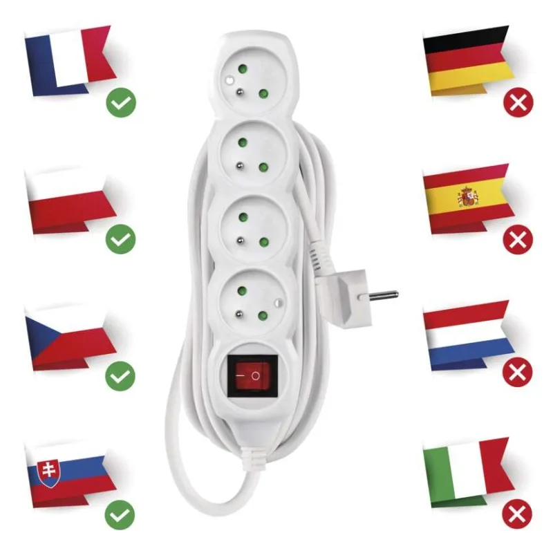 Predlžovací kábel 7 m / 4 zásuvky / s vypínačom / biely / PVC / 1 mm2 – Obrázok 5