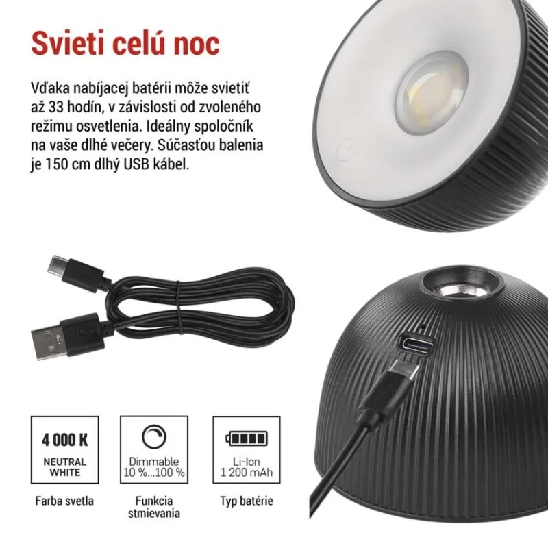 LED stolná lampa SOPHIE, dobíjacia, čierna – Obrázok 6