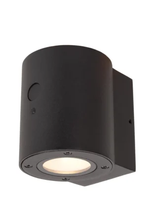 PERTH - Nástenné svetlo vnútorné/vonkajšie - solárne - Ø 9 cm - LED tlmené. - 1x1W, 2700K/3000K - IP65 - Senzor pohybu a den/noc - čierny