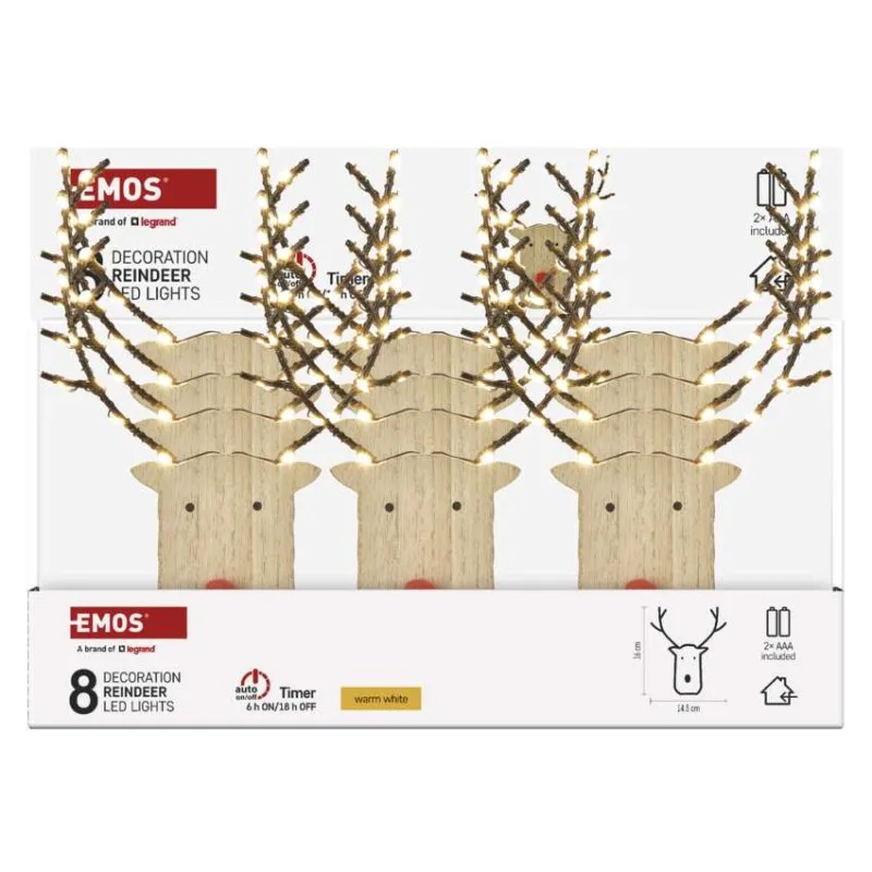 LED dekorácia drevená – sobík, 16 cm, 2x AAA, vnútorné, teplá biela, časovač, 12 ks, displ – Obrázok 7