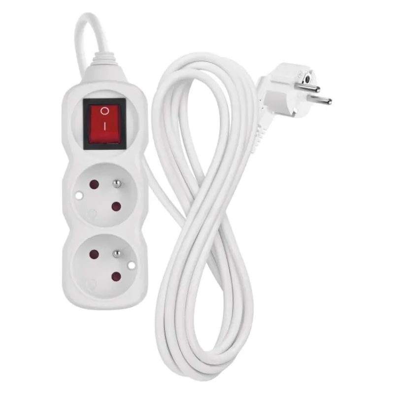 Predlžovací kábel 3 m / 2 zásuvky / s vypínačom / biely / PVC / 1 mm2 – Obrázok 3
