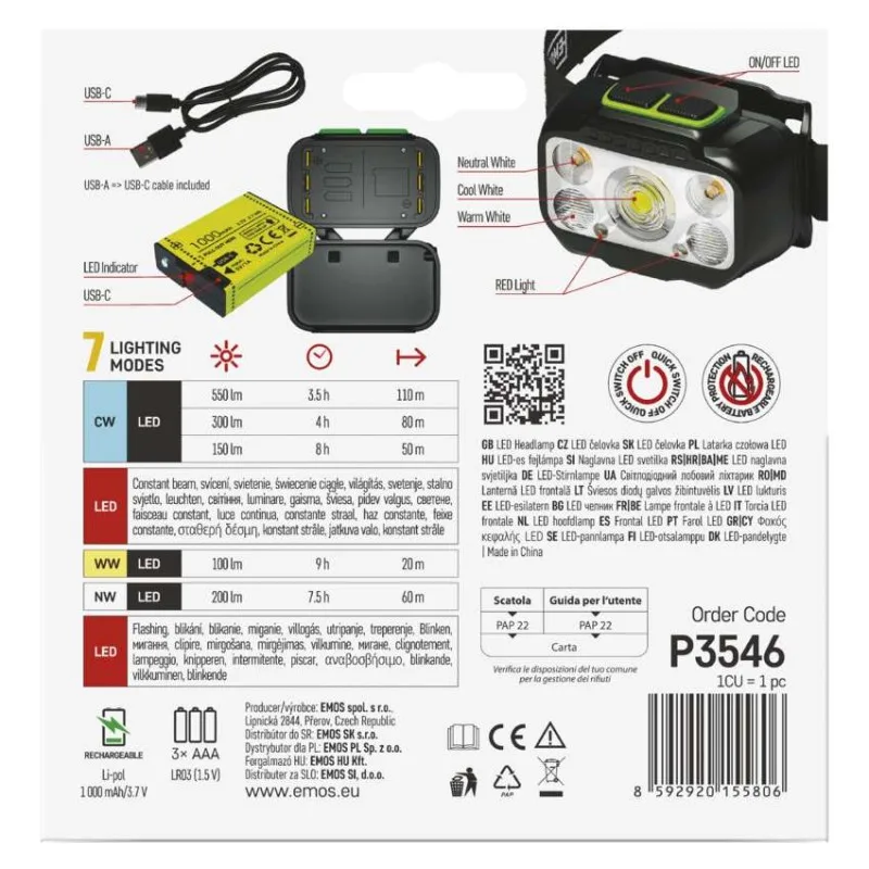 LED nabíjacia čelovka P3546, 550 lm, Li-Pol 1000 mAh / 3× AAA – Obrázok 18