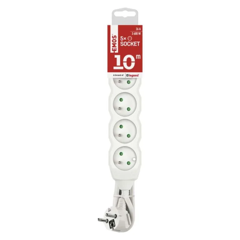 Predlžovací kábel 10 m / 5 zásuviek / biely / PVC / 1,5 mm2 – Obrázok 4