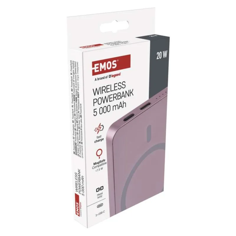 Power bank EMOS WI 522, 5 000 mAh, 20 W+Wireless, lososová – Obrázok 16