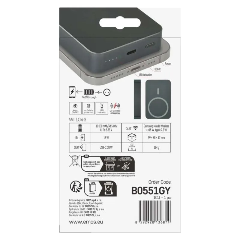 Power bank EMOS WI 1046, 10 000 mAh, 20 W+Wireless, šedá – Obrázok 16