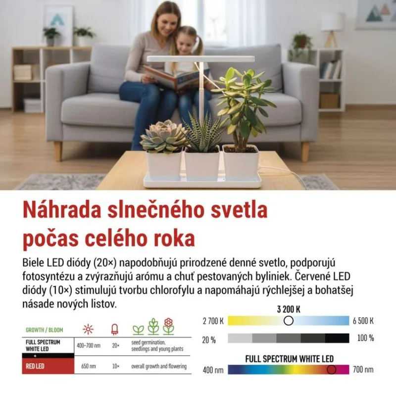 LED GROW pestovateľská lampa 7 W, časovač, stmievateľná lampa, biela – Obrázok 6