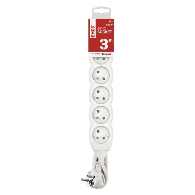 Predlžovací kábel 3 m / 6 zásuviek / biely / PVC / 1,5 mm2 – Obrázok 4