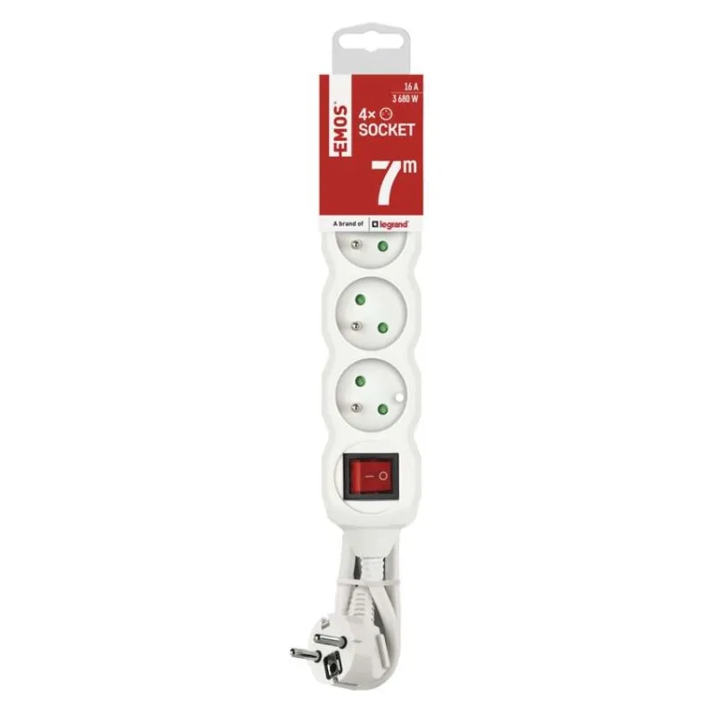 Predlžovací kábel 7 m / 4 zásuvky / s vypínačom / biely / PVC / 1,5 mm2 – Obrázok 4