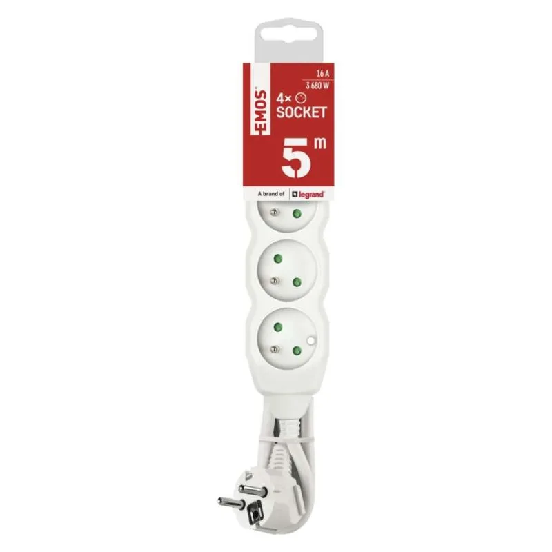 Predlžovací kábel 5 m / 4 zásuvky / biely / PVC / 1,5 mm2 – Obrázok 4