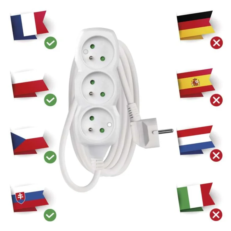 Predlžovací kábel 2 m / 3 zásuvky / biely / PVC / 1 mm2 – Obrázok 5