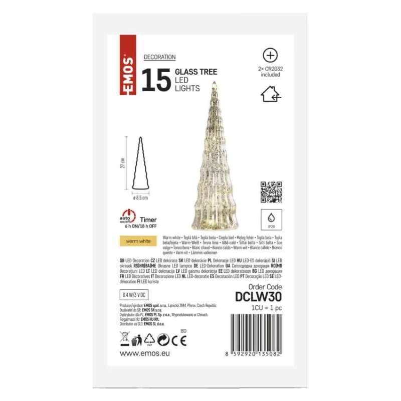 LED vianočný sklenený stromček, 27 cm, 2x CR2032, vnútorný, teplá biela, časovač – Obrázok 9