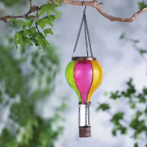 Zavesiteľná solárna lampa - vzduchový balón - efekt plameňa - 12 žltých LED - 11 x 11 x 37 cm