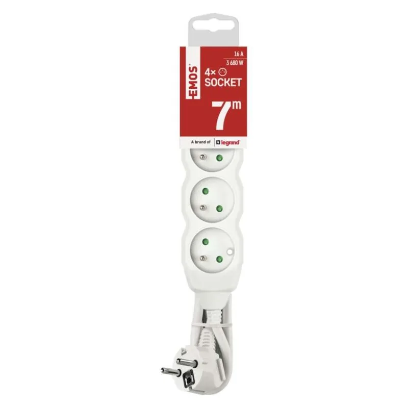 Predlžovací kábel 7 m / 4 zásuvky / biely / PVC / 1,5 mm2 – Obrázok 4