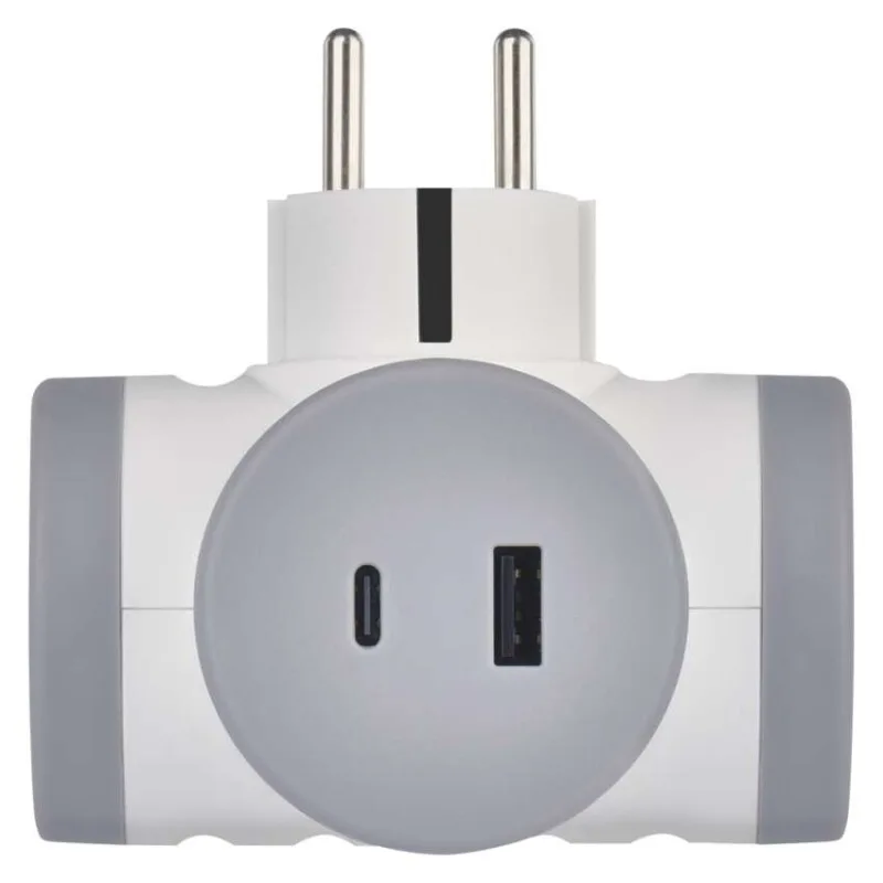 Rozbočovacia zásuvka 2×, 1×USB-A+1×USB-C, bielo-sivá – Obrázok 3