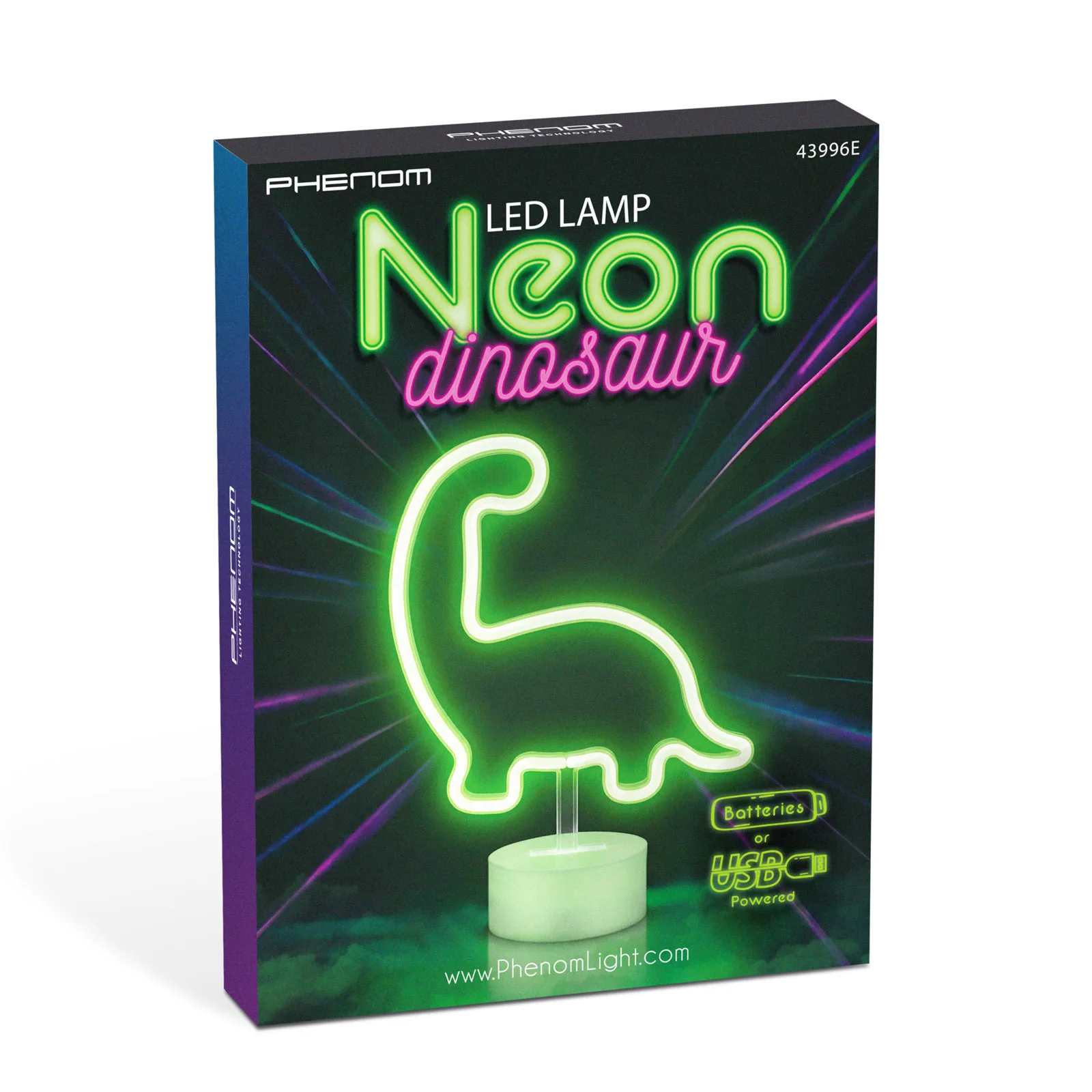Neónová LED lampa - zelený dinosaurus - 3 x AA + USB - 25,9 x 8,5 x 24,3 cm – Obrázok 3