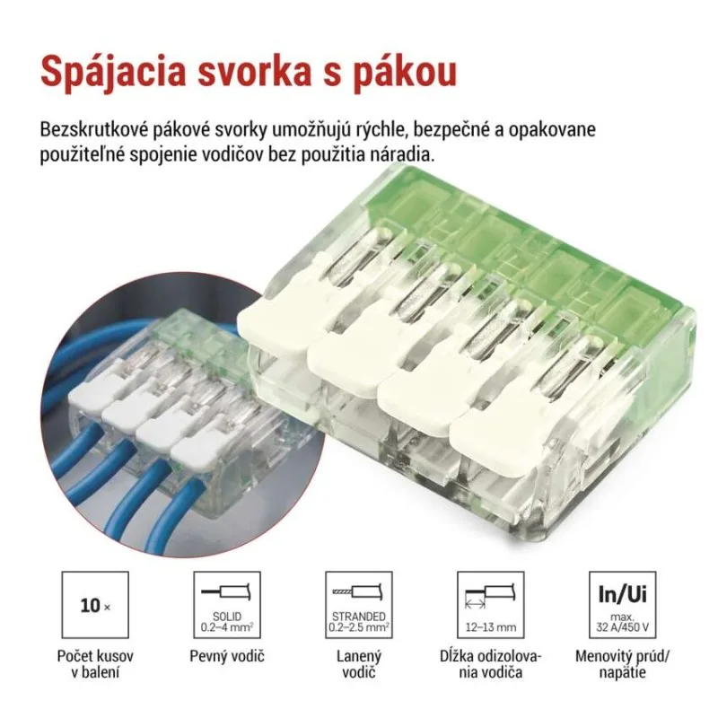 Páčková spojovacia svorka 4× 0,2–4 mm2, 10 ks – Obrázok 3