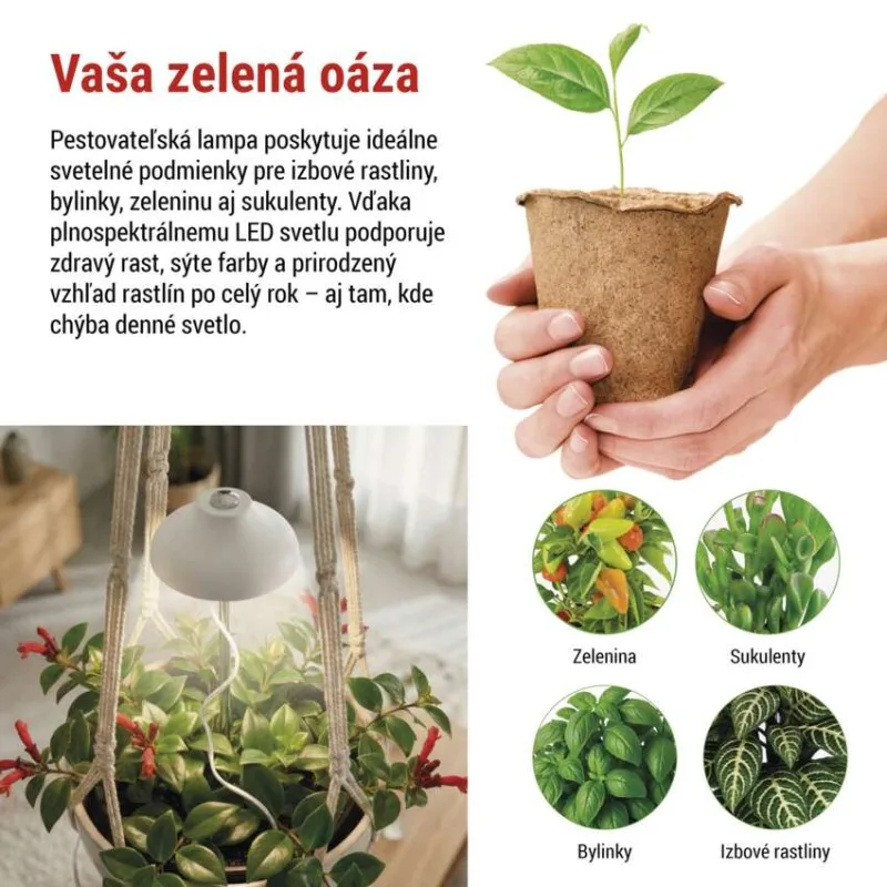 LED GROW pestovateľská lampa 5 W, časovač, biela – Obrázok 8