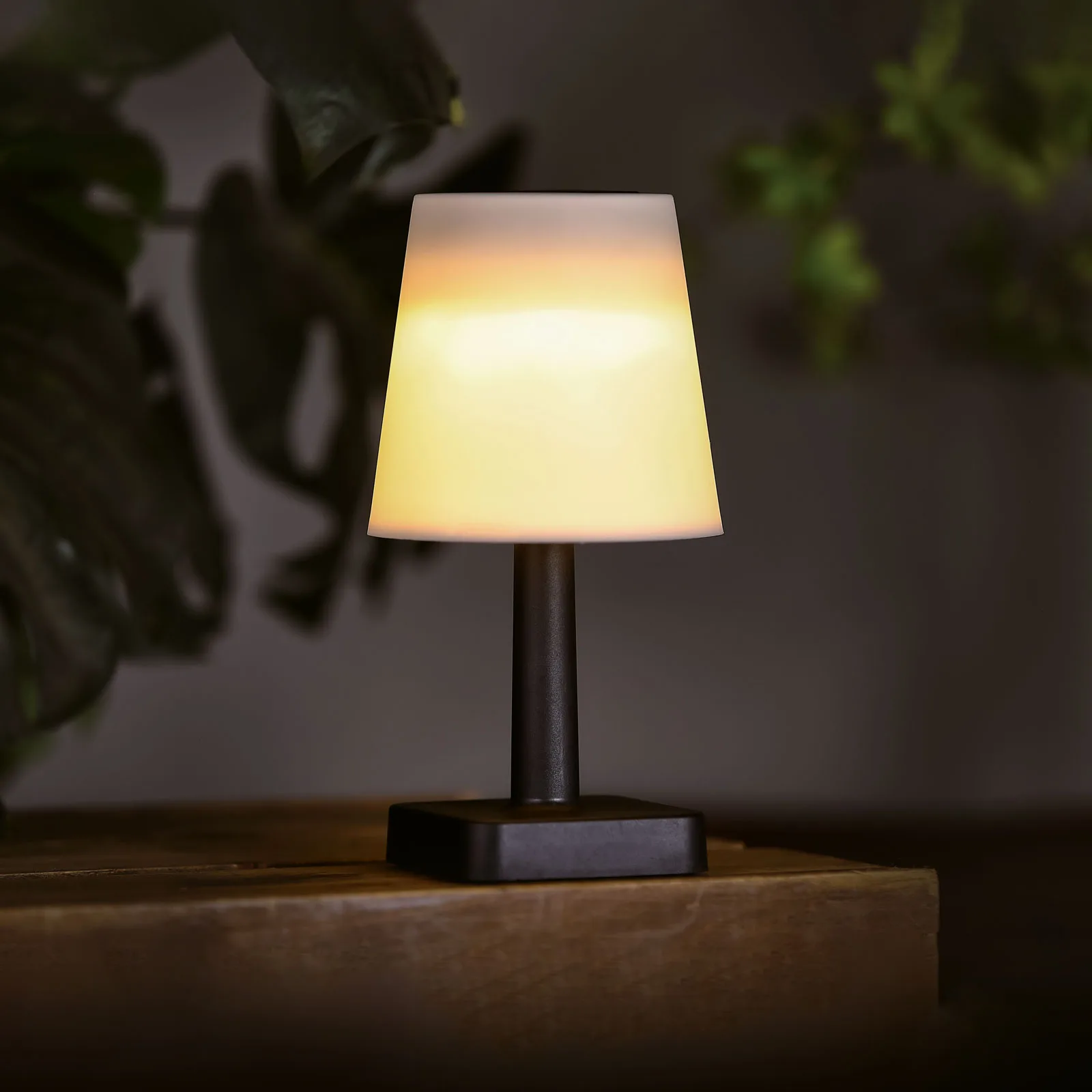 Solárna stolová lampa – biela – teplá biela LED – plast – 23 x 12 cm