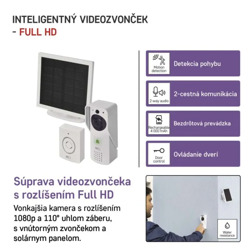 GoSmart Domový bezdrôtový batériový videozvonček IP-09D s WiFi a solárnym panelom – Obrázok 2