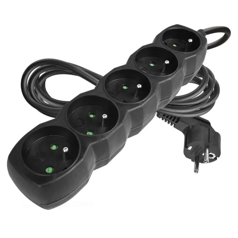 Predlžovací kábel 3 m / 5 zásuviek / čierny / PVC / 1,5 mm2