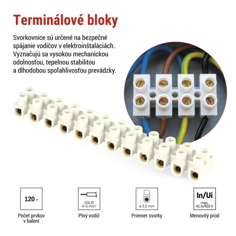 Skrutková svorkovnica 12× 4–6mm2, 450 V, biela, 10 ks – Obrázok 3