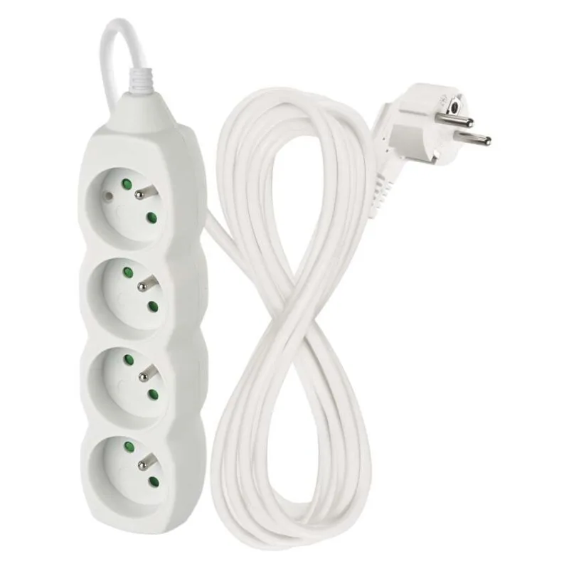 Predlžovací kábel 5 m / 4 zásuvky / biely / PVC / 1,5 mm2 – Obrázok 2