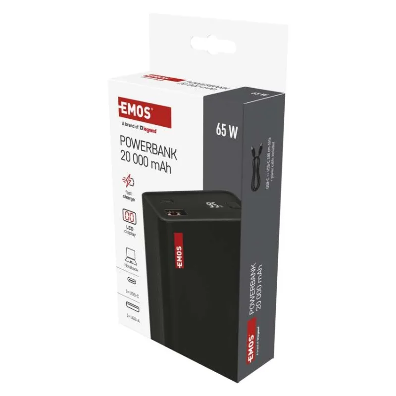 Power bank EMOS NTBF20, 20 000 mAh, 65 W PD, čierny – Obrázok 5