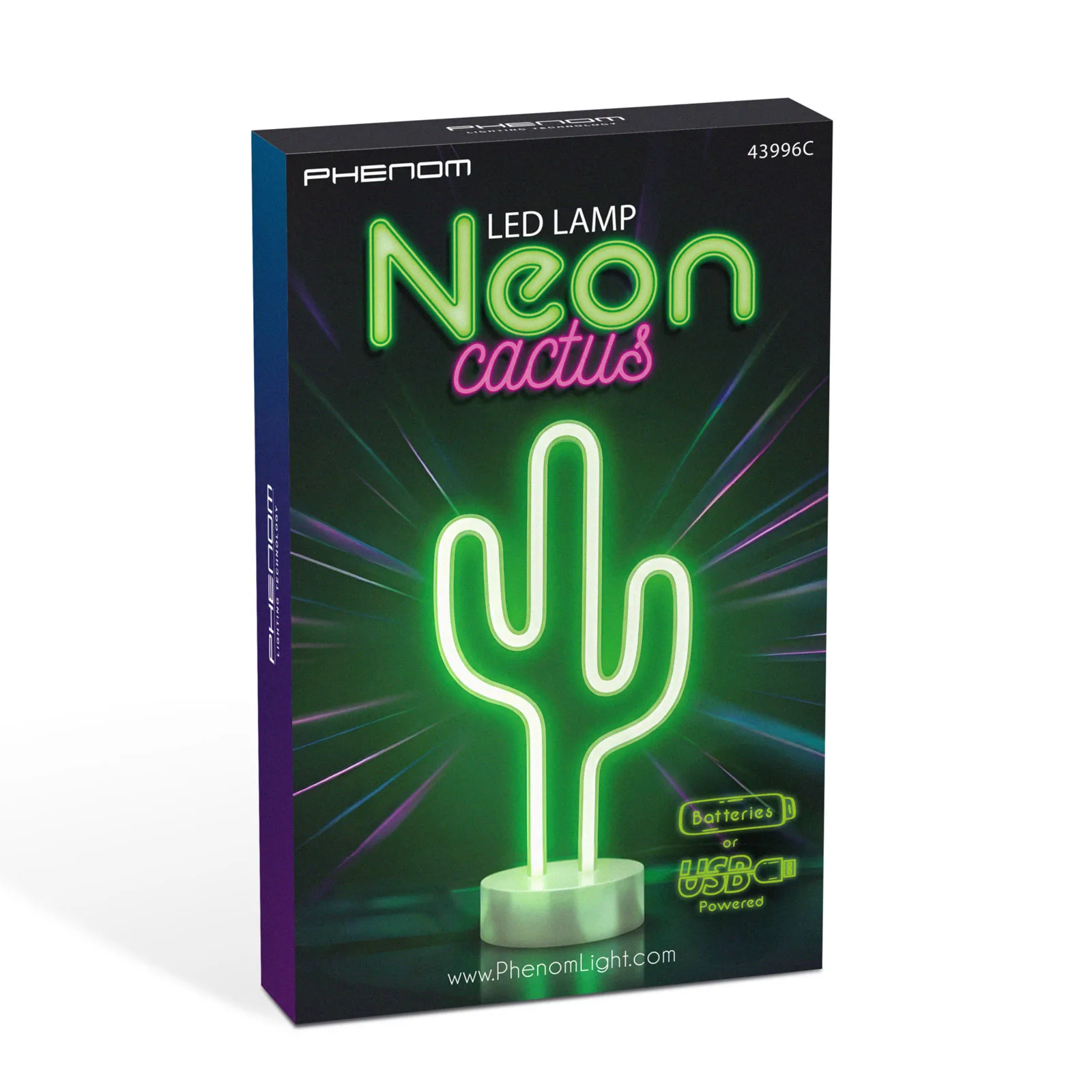Neónová LED lampa - zelený kaktus - 3 x AA + USB - 18,5 x 8,5 x 28 cm – Obrázok 2