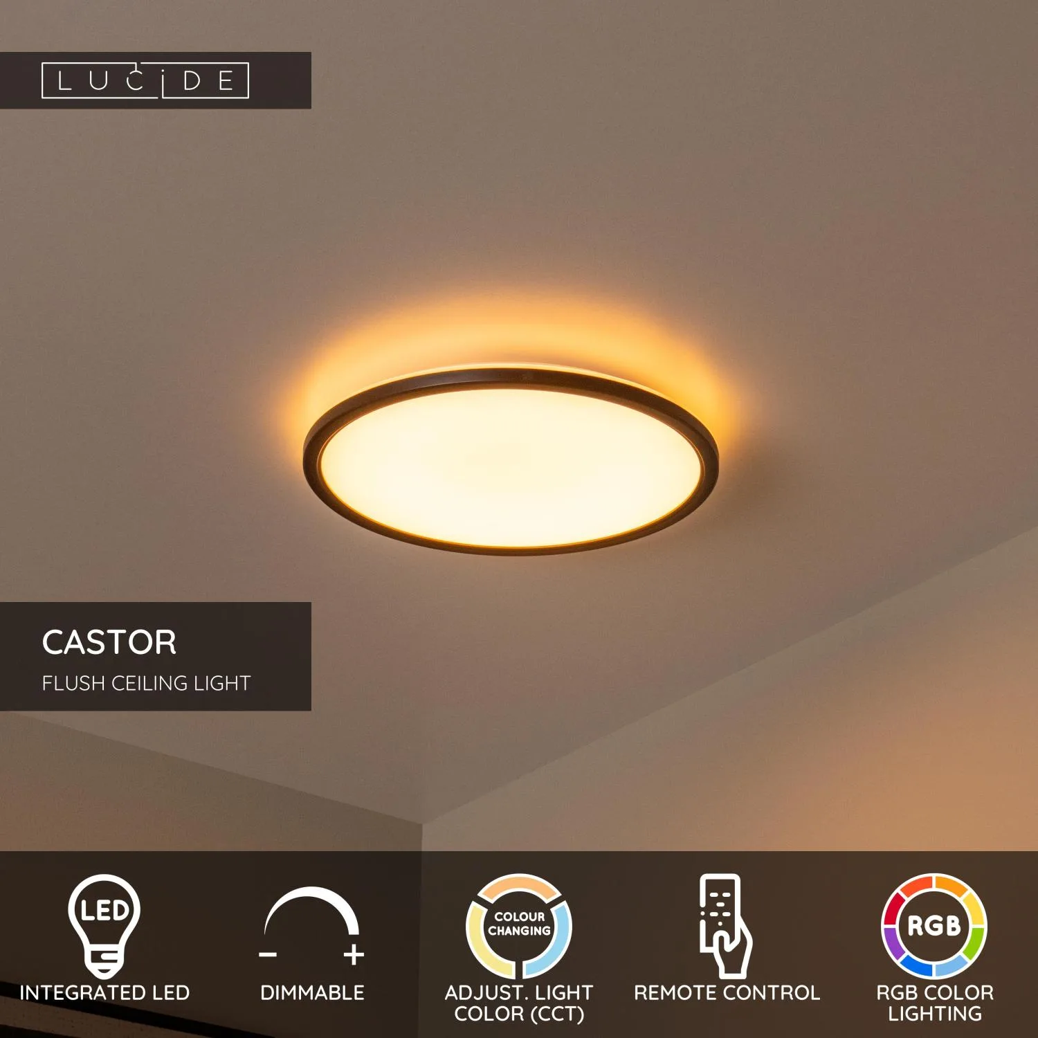 CASTOR – Stropné svietidlo na zapustenie – Ø 32 cm – LED s možnosťou stmievania – CCT – 1x20 W 2700 K/6500 K – RGB – Opál – Obrázok 3