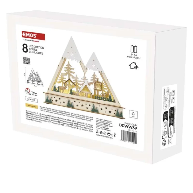 LED drevená vianočná krajina, 23,5 cm, 2x AA, vnútorný, teplá biela, časovač – Obrázok 3