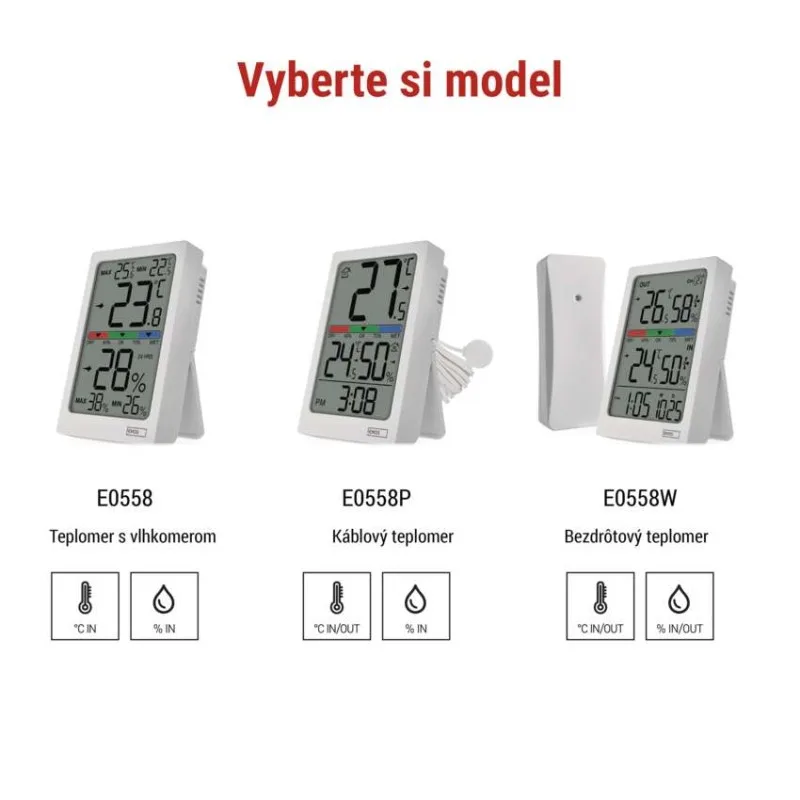 Digitálny teplomer s vlhkomerom, drôtový snímač, budík E0558P – Obrázok 4