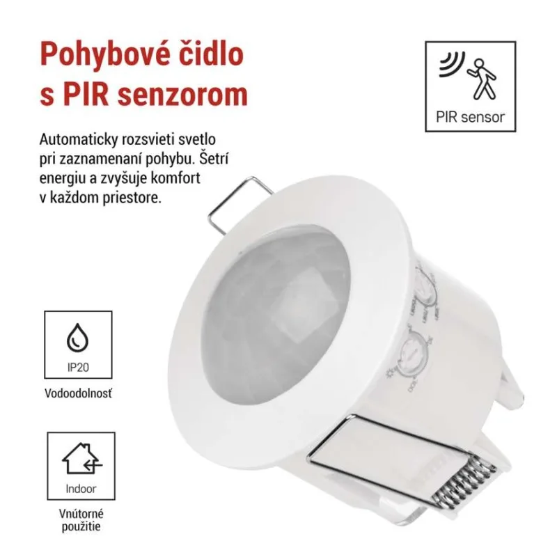 PIR senzor (pohybové čidlo) IP20 1200W, biely – Obrázok 2