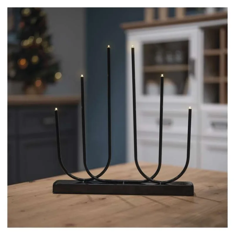 LED svietnik kovový čierny, 40 cm, 2x AA, vnútorný, teplá biela – Obrázok 7