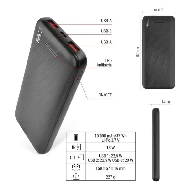 Power bank EMOS AlphaQ3, 10 000 mAh, 22,5 W, čierny – Obrázok 7