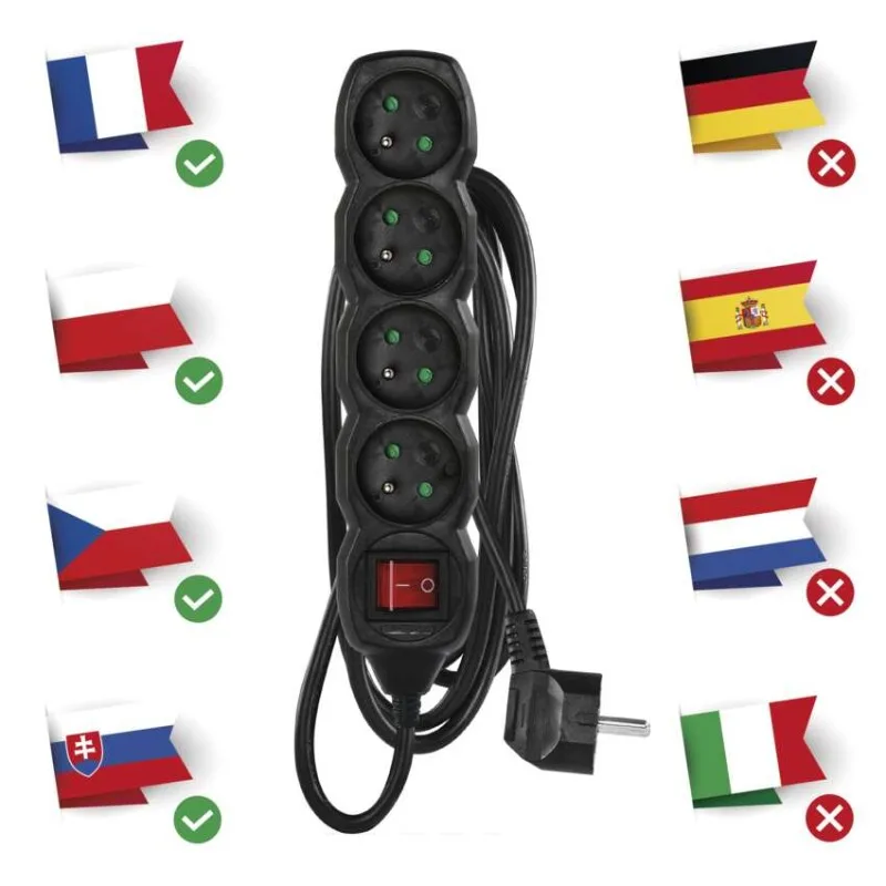 Predlžovací kábel 3 m / 4 zásuvky / s vypínačom / čierny / PVC / 1,5 mm2 – Obrázok 5