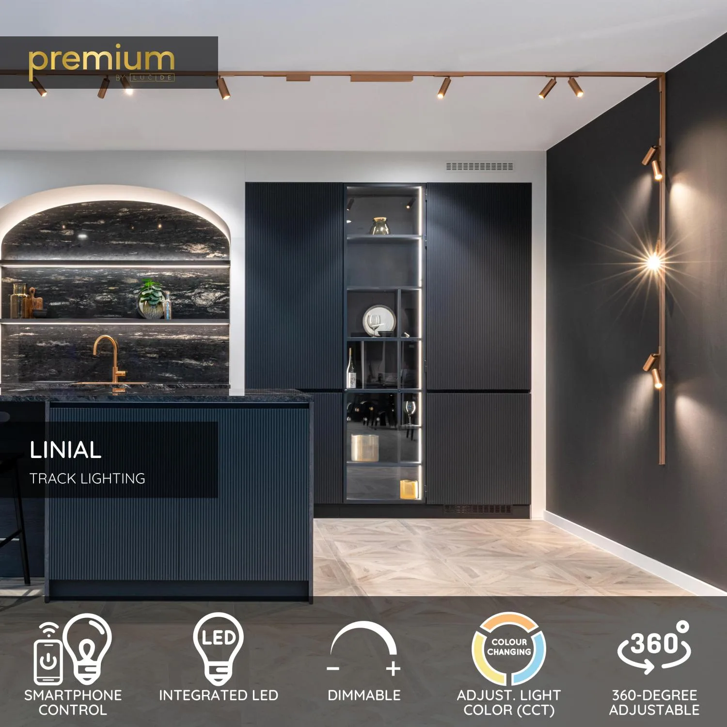 Premium LINIAL BIX - jednookruhový osvetľovací systém / inteligentné železničné osvetlenie - Smart - 48V koľaj - 1xLED - Champagne – Obrázok 3