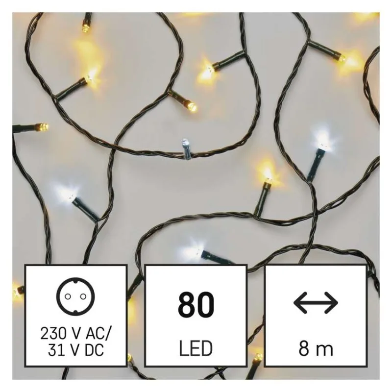 LED vianočná reťaz blikajúca, 8 m, vonkajšia aj vnútorná, teplá/studená biela, časovač – Obrázok 3