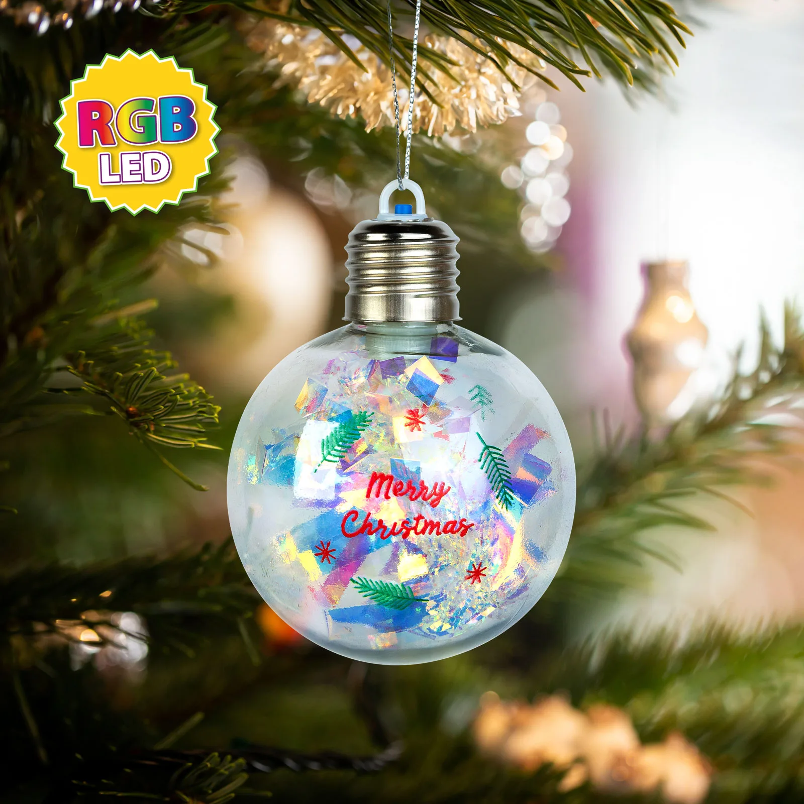 Vianočná LED guľa - RGB LED - priehľadná - plast - 8 cm – Obrázok 5