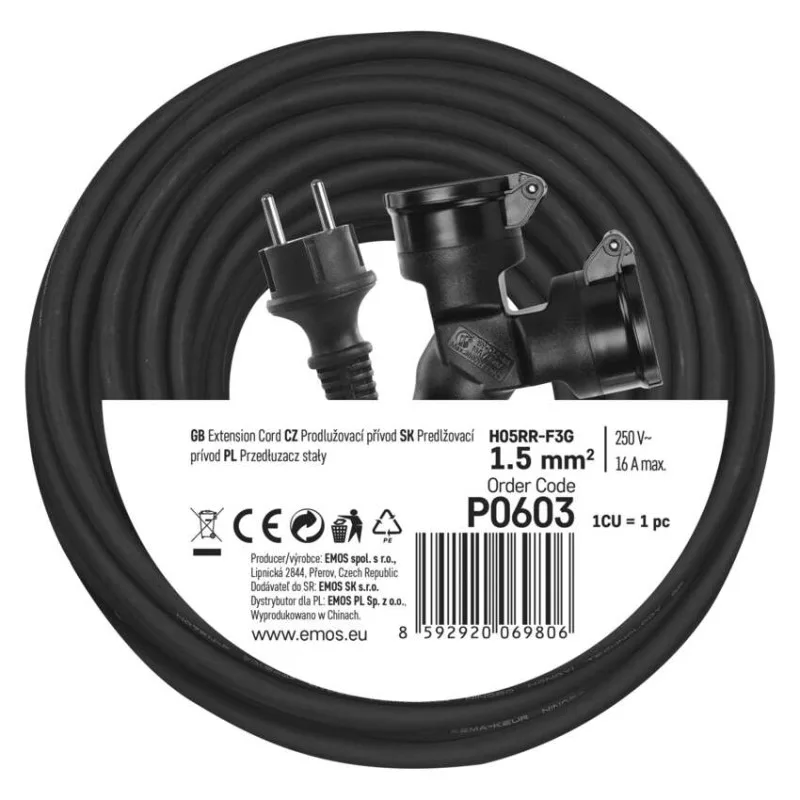 Vonkajší predlžovací kábel 20 m / 2 zásuvky / čierny / guma / 230 V / 1,5 mm2 – Obrázok 11