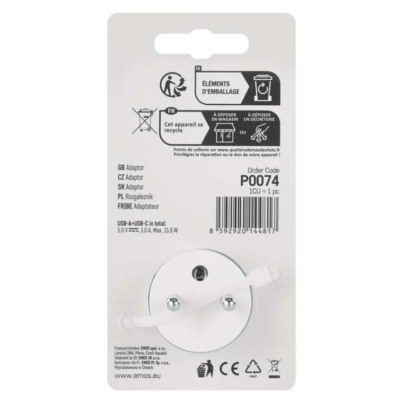 Rozbočovacia zásuvka 1×, 1×USB-A+1×USB-C, biela – Obrázok 8