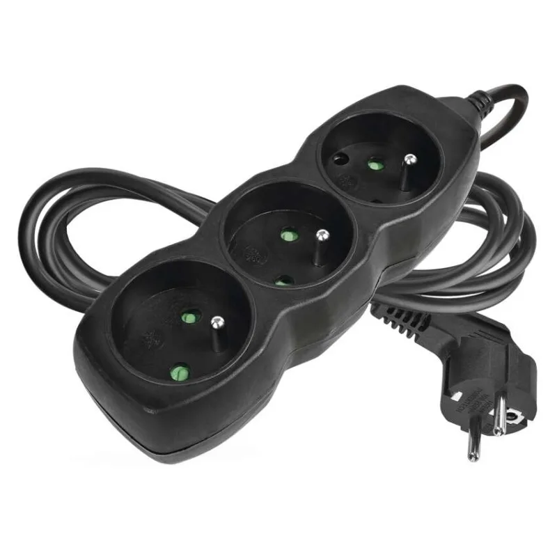 Predlžovací kábel 2 m / 3 zásuvky / čierny / PVC / 1 mm2